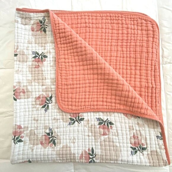 Little Unicorn Swaddle Quilted Baby Blanket Peach Roses Crib Thick Muslin 45x43 - Picture 1 of 8